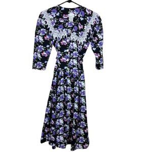 VTG Lèger II Dark Floral Cottagecore Romantic Midi Dress Size XS